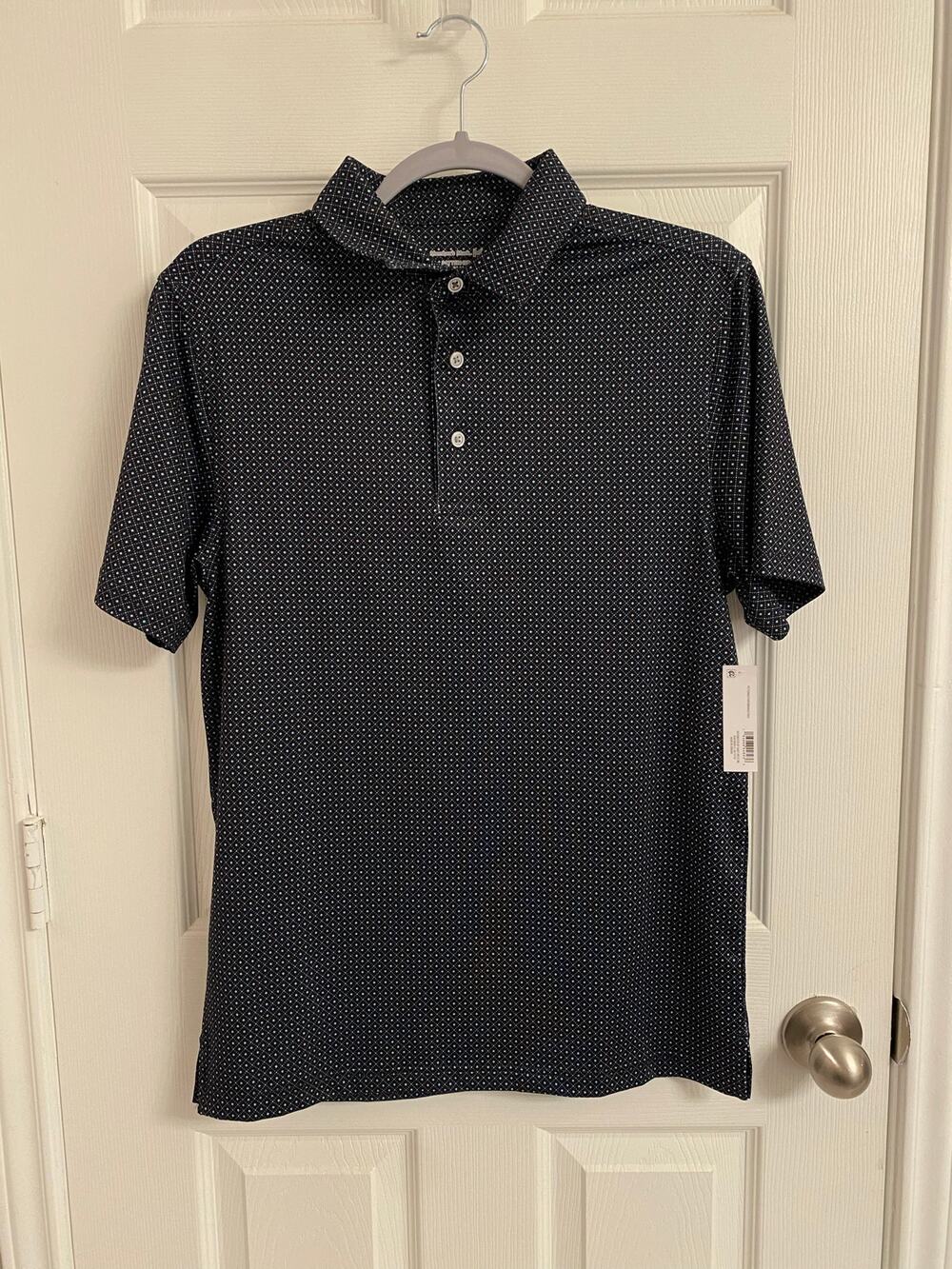 Polo Shirt Performance Fabric Navy Diamond Print  Size S Men’s Activewear Golf
